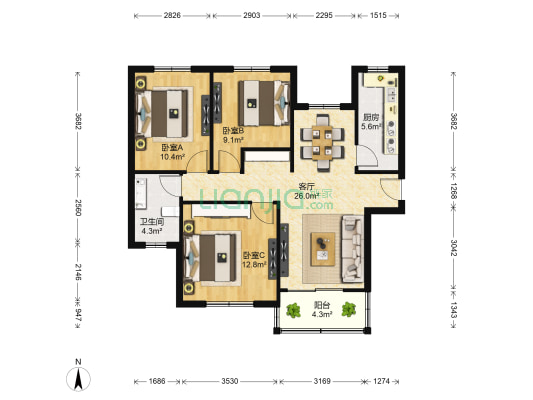金沁苑 3室1厅1卫 97平方