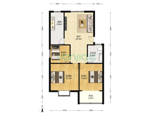 彩韵家园 3室1厅1卫 103平方