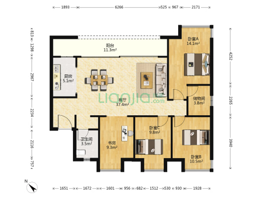 重庆融创文旅城御滨 4室1厅1卫 129平方