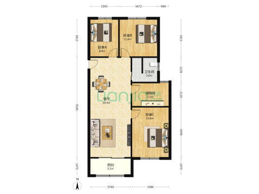 明湖泽庭 3室1厅1卫 124平方