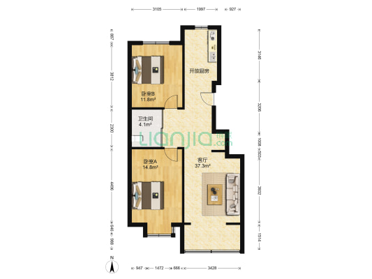 步阳江南甲第一期 2室1厅1卫 92平方