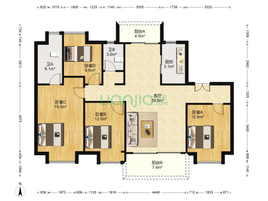 碧桂园暨阳府 4室1厅2卫 143平方