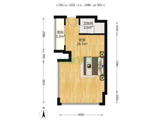 滨湖宝文中心 1室0厅1卫 55平方