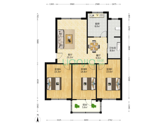 七中家属楼 3室2厅1卫 121平方