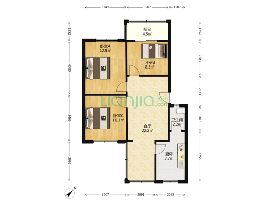 林科院宿舍 3室1厅1卫 73平方