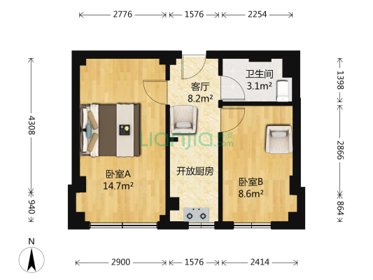 卫工佳苑 2室1厅1卫 53平方