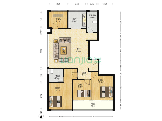 瑞安蘭园 4室1厅2卫 142平方