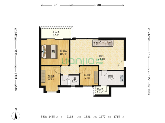 惠泽园 3室1厅1卫 81平方