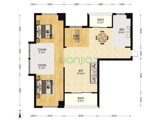 融侨新城法郡 3室1厅2卫 123平方