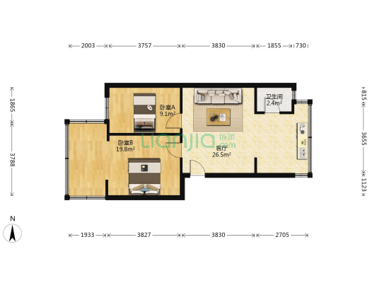 北站新村二组团 2室1厅1卫 55平方