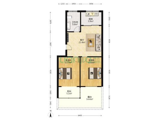 阳光名筑 2室1厅1卫 86平方