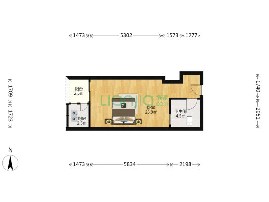 金典优客 1室0厅1卫 51平方