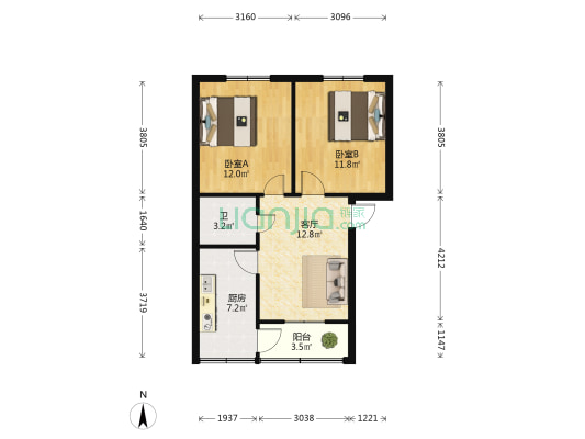 光明路四建家属院 2室1厅1卫 64平方