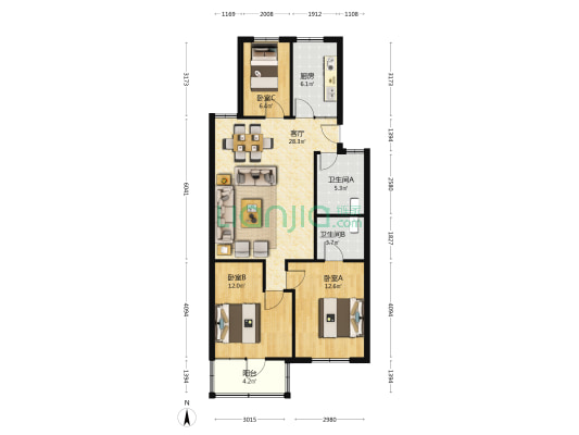 盘龙山社区龙浦街 3室1厅2卫 95平方