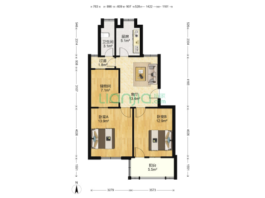 化工医药设计院宿舍 2室1厅1卫 72平方