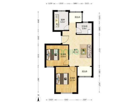 品华苑 2室1厅1卫 75平方