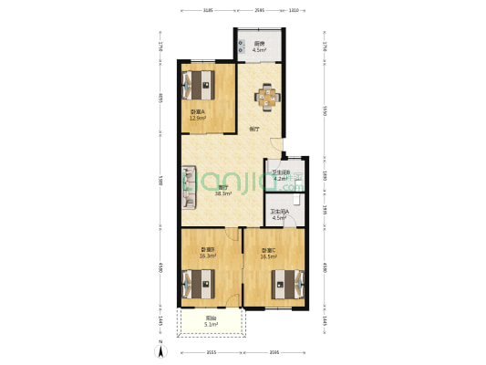 利嘉花园 3室1厅2卫 118平方