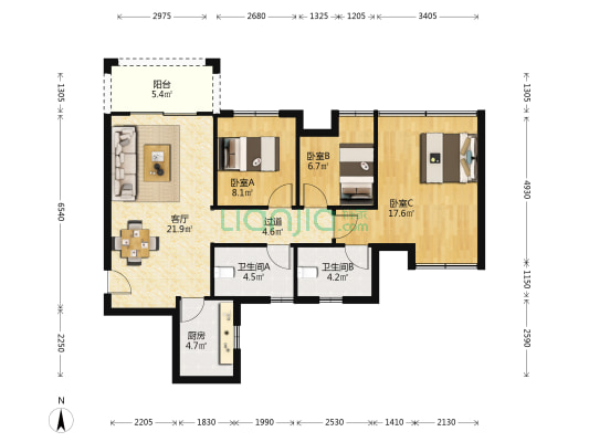 龙光•普罗旺斯 3室1厅2卫 89平方