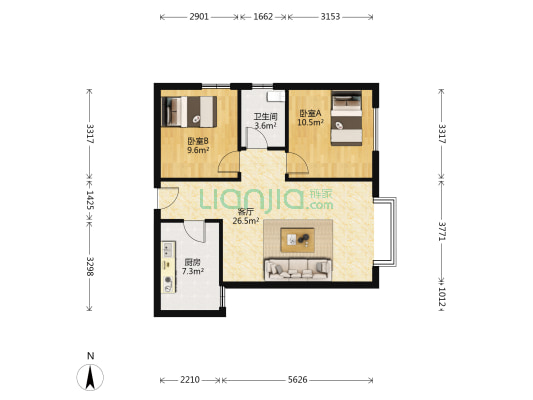 鸿基馨苑 2室1厅1卫 78平方