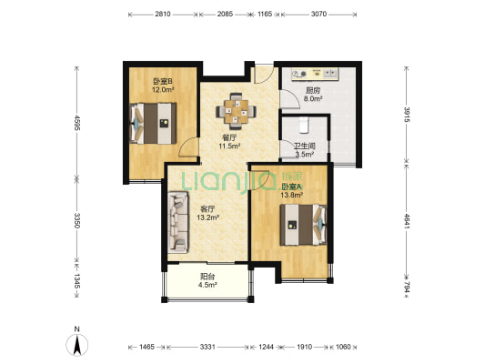 富力桃园C区 2室2厅1卫 82平方