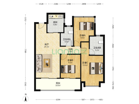 龙湖天玺北区 3室1厅2卫 119平方