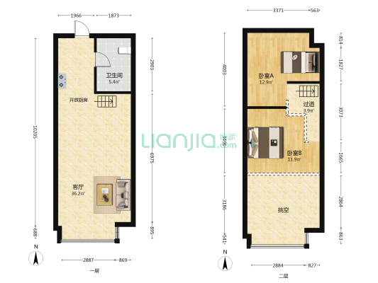 奉化万达广场 2室1厅1卫 61平方