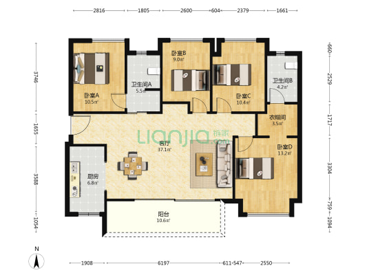 保利逸都和府 4室1厅2卫 128平方