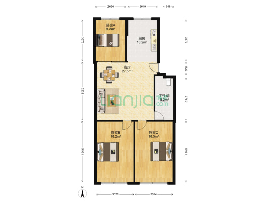 金蟾十组团 3室1厅1卫 108平方