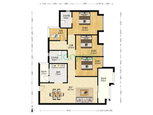 龙湖云洲 4室1厅2卫 137平方