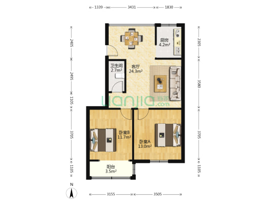 雅竹苑 2室1厅1卫 63平方