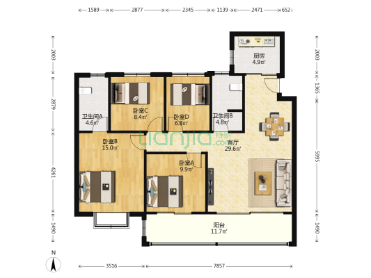 奥园金基天著尚居 4室1厅2卫 118平方