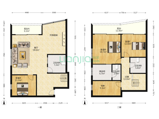 华尔登广场 4室1厅4卫 172平方