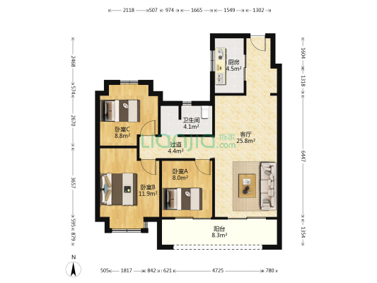 金樾府 3室1厅1卫 100平方