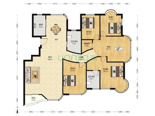 金鹿雅园 5室1厅2卫 214平方