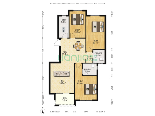 正商林语溪岸5号院 3室2厅2卫 118平方