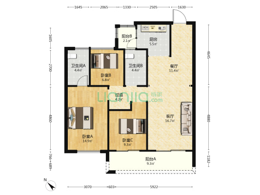 书香云海赋学苑 3室2厅2卫 118平方