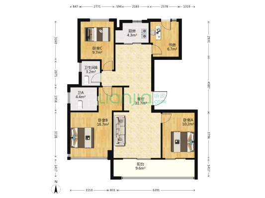理想之城 4室1厅2卫 130平方