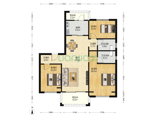 上街碧桂园 3室1厅2卫 127平方