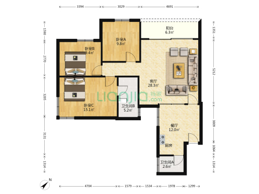 永平楼 3室2厅2卫 100平方