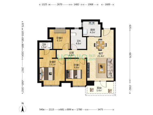绿地·国科健康科技小镇 3室1厅2卫 94平方