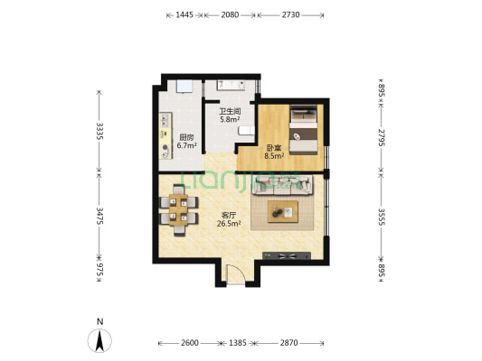客厅宽敞 繁华地段 全家使用户型可有独立空间-户型图