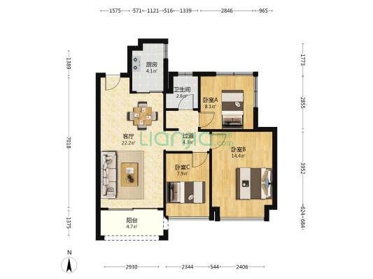惠阳雅居乐花园四期 3室1厅1卫 86平方