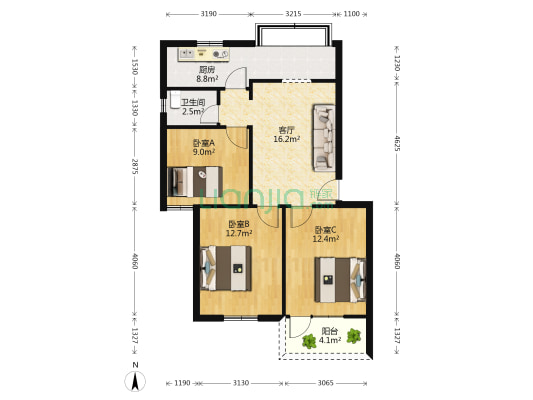 育青嘉园 3室1厅1卫 76平方