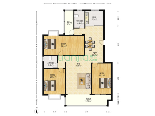 科技公寓 3室2厅2卫 156平方