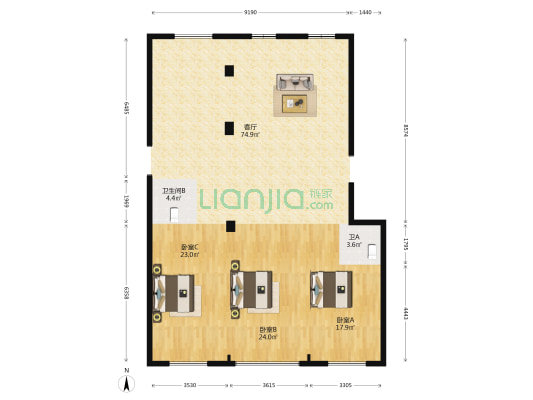 朝阳村 3室1厅2卫 165平方