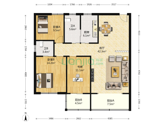 嘉盛逸林园 3室1厅2卫 123平方