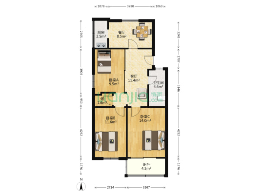 西桥花苑 3室2厅1卫 83平方