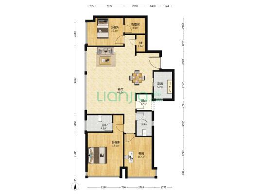 万科御澜道四期 3室1厅2卫 138平方