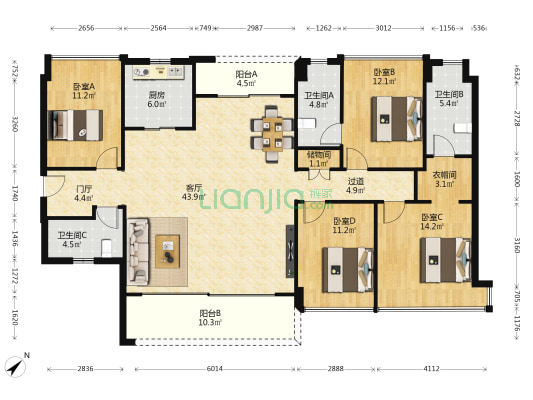 半山臻境 4室1厅3卫 175平方