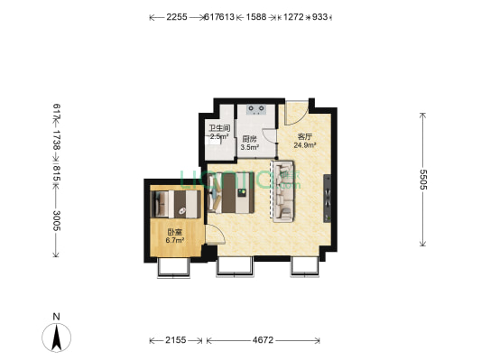 精彩生活大厦 1室1厅1卫 52平方